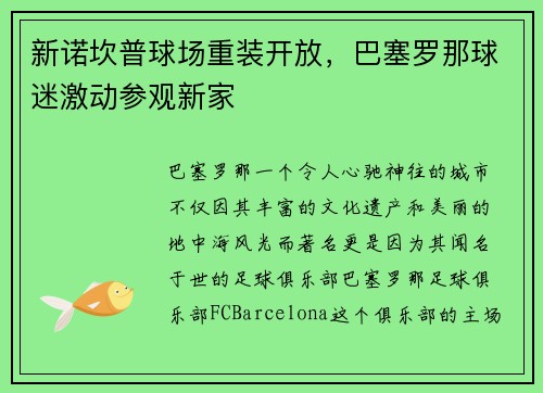 新诺坎普球场重装开放，巴塞罗那球迷激动参观新家