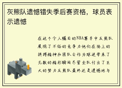 灰熊队遗憾错失季后赛资格，球员表示遗憾