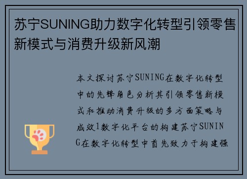 苏宁SUNING助力数字化转型引领零售新模式与消费升级新风潮