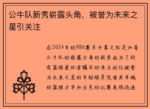 公牛队新秀崭露头角，被誉为未来之星引关注